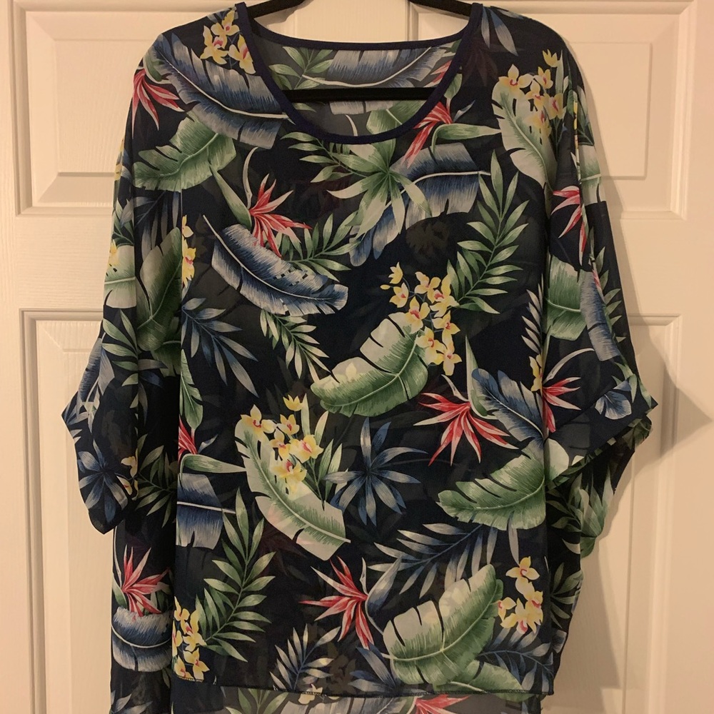 Ckikiou Plus Size Floral Chiffon Tunic Blouse